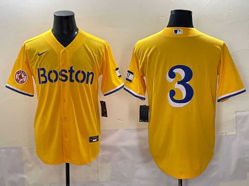 Men 2025 Boston Red Sox #3 No Name Yellow City Edition Nike MLB Jersey style 6